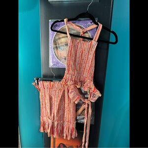 Havana Striped Open Back Crop Top and Skirt Set with Ruffle Details